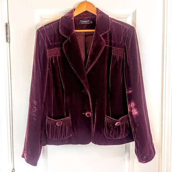 Tribal Plum Silk Velvet Blazer - Picture 1 of 7